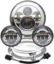 Motorcycle Headlight 7 Inch Chrome For LED Headlight+ 2x 4-1/2" Chrome Fog Light Passing Lamps For Motorcycle Headlamp A