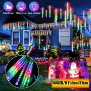 144 LED Solar Shower Rain String Lights RGB Tree Light Outdoor Garden Yard Decor
