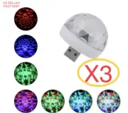 3x USB Mini Disco DJ Ball Car Party Atmospher Light Bar Colorful Sound Activated