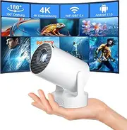 Salange Mini Projector 4K Supported, Smart Projector 4K FHD 1080P Supports Android 11.0, Projector Mobile Phone Small Outdoor 180° Rotatable, 5W Sound Bass Speaker, Auto Keystone Correction with WiFi