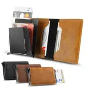 Leather RFID Card Case Wallet Anti Theft RFID Blocking Black Brown Coffee Color