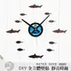 海洋風壁貼時鐘 DIY立體鯊魚小魚海底魚群魚缸潛望鏡海浪造型靜音掛鐘 民宿餐廳店牆面設計裝飾 可愛創意動物時鐘
