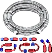 Piodelo 6AN CPE Fuel Line Kit 3/8", 20FT Braided Stainless Steel Fuel Line Oil/Gas/Fuel Hose with Aluminum Swivel Fuel Hose Fitting Adapter Kit