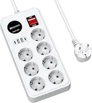 HITRENDS 12-in-1 Power Strip (2X USB-A + 2X USB-C), USB-C Socket, USB Power Strip with Switch for Home and Office, White
