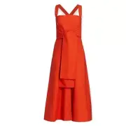 Proenza Schouler White Label Red Orange Poplin Apron Midi-Dress size 2
