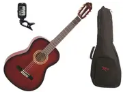 Valencia 1/4 Size Classical Guitar Pack Red C/W Padded Bag & Clip On Tuner