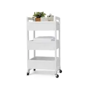 Panelled Storage Trolley Kitchen Cart 3 Tiers Rack Shelf Organiser Wheels White