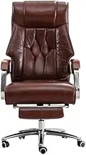 KJLY Boss Chair, Office Chair, Ergonomic Chair, Head Layer Cowhide, 7-Point Massage and Retractible Footrest, Black，Brown (Color : Brown)