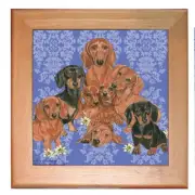 Dachshund Doxie Dog Kitchen Ceramic Trivet Framed in Pine 8" x 8"