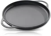 COOKLIFE 12" Smooth Cast Iron Griddle with Pan Scraper and Mesh Dish Scrubber, Round Pre-Seasoned Griddle Pan for Stove Top, Easy to Clean & Maintain Pizza Pan, Dishwasher & Oven Safe Stovetop Griddle