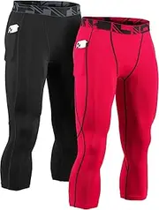 [ATHLIO] Men's 3/4 Compression Pants, Cool Dry Capri Athletic Leggings, Running Workout Tights, Gym Base Layer