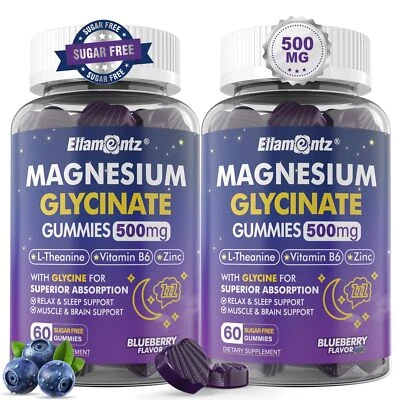 Magnesium Glycinate Gummies 500mg for Adults Kids Teens - Sugar Free Magnesiu...