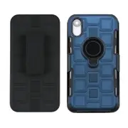 For Iphone Xr 3 In 1 Cube Pc + Tpu Protective Case With 360 Degrees Rotate Black Ring Holder(Navy Blue)