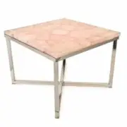24" Square Elegant Rose Quartz Coffee Table with Natural Handmade Art Balcony De