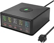 USB Charging Station Multiport,160W USB C Charger Station, Multi USB Charger Docking Support 65W PD /18W QC 3.0 Fast Charging and 15W Wireless Charging for MacBook,Laptop,iPhone 15,Galaxy S24