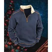 Men's Sweatshirt Quarter Zip Sweatshirt Blue Standing Collar Color Block Patchwork Sports Outdoor Daily Holiday Vintage Casual Thin fleece Fall Winter Clothi