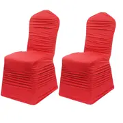 2Pcs Elastic Pleated Full Coverage Skirt Chair Cover -Red