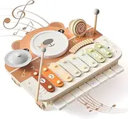 Wooden Musical Instruments for Toddlers 1-3, Percussion Instruments for Kids Baby Drum Set Xylophone, Montessori Educational Musical Toys, Gifts for Girls Boys