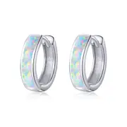 Sterling Silver White Opal Huggie Hypoallergenic Earrings