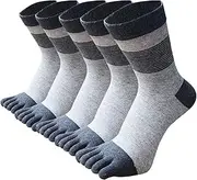 [pants & sox] Men 5 Pairs Striped Crew Toe Socks Light Grey