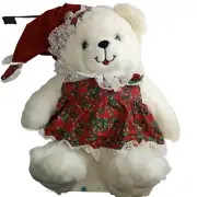 K-Mart RARE 1991 Christmas Teddy Bear White 20" Dress Red & White w/Hat