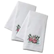 2x Pilbeam Living Protea Floral 42x65cm Cotton Hand Towel Washer Cloth White