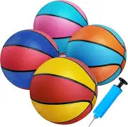 4 Packs Rubber Mini Basketballs 7 Inch Size 3 with Pump, Kids Small Basketball S