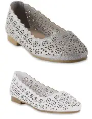 Girls' Jala 2 Cut Out Flats by Piper. White or Glittered Gray. NWT