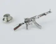 Mens 14K White Gold Diamond Tie Tack AK47 Unique One of a Kind Gun Rifle Pin
