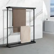 ACA 2-Tier Black Freestanding Towel Rack Holder Storage Shelf