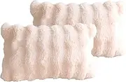 Faux Fur Plush Throw Pillow Covers 30x50cm Set of 2, Luxury Soft Fluffy Decorative Pillow Covers Rectangle Cushion Case for Sofa, Couch, Living Room, Pink