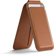 Satechi Magnetic Magsafe Wallet, Vegan-Leather Double Flap Stand Card Holder, 4 Slots with Front NFC Pass-Through, Adjustable Phone Attachment for iPhone 16/15/14/13/12, Travel Accessory - Brown