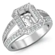 Emerald Semi Mount Halo Pre-Set VS1-VS2 Diamond Engagement Ring 14k W Gold 0.55C