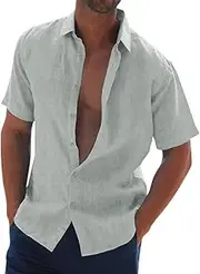 [Generic] Turtleneck T Solid Shirt Short Sleeve Turn Down Collar Shirt Button Formal Shirt Mens Oversized Tee Shirts