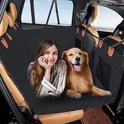 Dog Car Seat Cover,Dog Seat Cover Hard Bottom,Back Seat Extender for Dogs,with Mesh Visual Window,Dog Seat Harness and Storage Pocket,Waterproof,Scratch-Resistant,for Traveling and Camping with Pets