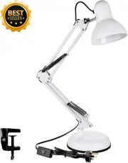Swing Arm Desk Lamp, E27 Bulb, Clamp Table Light for Reading, Work, Study (AU)