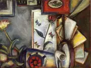 Oil painting Preston-Dickinson-Still-LIfe-with-Pipe-and-Letters Preston-Dickinso