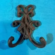 Cast Iron Antique Rustic Black Double Floral Hook 0170-01556