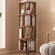 Solid Wood Rotating Bookshelf on Wheels, 4 Tier, Round Revolving Bookcase,