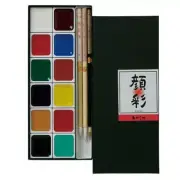 Akashiya Gansai Japanese Watercolor Paint 12 Colors and 3 Brushes Set AP300-12V
