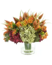 Creative Displays Modern Fall Arrangement With Orange Thistle & Assorted Hydrangeas