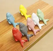 Grass Carp Ceramic Fish Children Room Door Knob Furniture Handle Accessories Cabinet Drawer Cupboard Pulls Kids Handles YH1671 - (Color: Mix Colors)