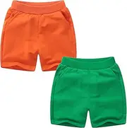 [qtGLB] Boys Shorts 2 Pack with Back Pocket, 100% Cotton Athletic Running Sports for Little Kids Toddler 1-10T