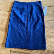 NWT Margaret M Navy Blue Jaquard Pull On Skirt Small