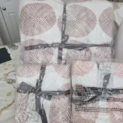 West Elm Comforter & 2 Shams Hand Blocked Striped Oval