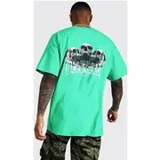 Mens Green Oversized Skull Front & Back Print T-shirt