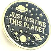 [SNS Components] Just Visiting This Planet Space Planet Cosmos Explorer Metal Enamel Pin Badge, Metal
