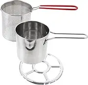 Zerodeko 1Set Stainless Steel Fryer Kit Deep Frying Pot with Non Slip Basket for Fish Chips Chicken Vegetables for Home Kitchen Outdoor Cooking