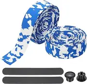 uxcell Bike Handlebar Tape, 2 Rolls 6.6 Feet Bike Grip Tape EVA Foam Cycling Handle Wraps Comfortable Non-Slip Shock Bicycle Wrap with End Plugs for Road Bike, White-Blue