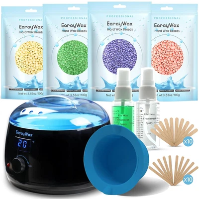 Kit depilacion mujer hombre calentador cera perlas olla silicona piel sensible